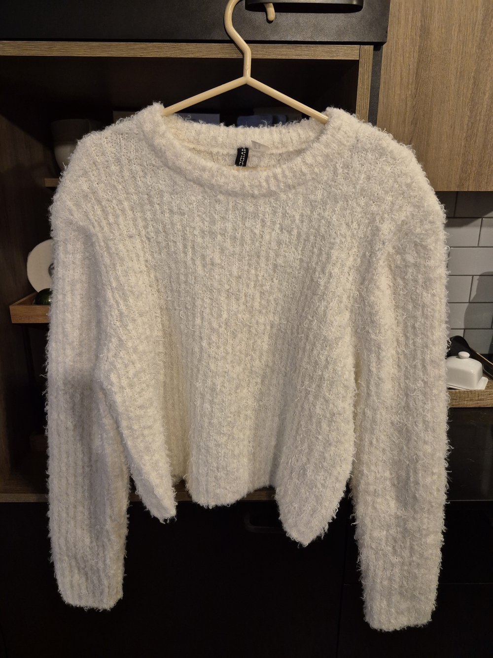 H&M Cream Fuzzy Crew Neck Sweater